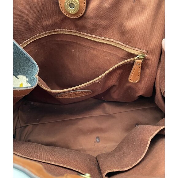 Vtg. Fossil Vinyl Leather Large Floral Rachel Tote Shoulder Bag w Matching Makeu - Picture 5 of 12